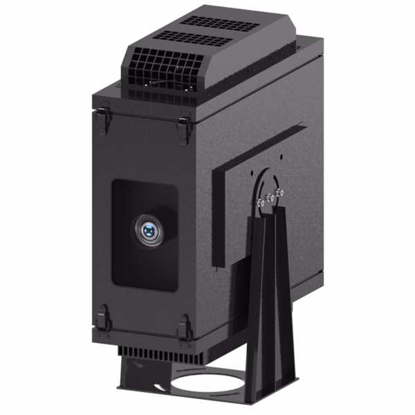 Christie GS Series portrait outdoor housing. Waterproof enclosure for vertical projection mapping. For DWU880/1100/1400-GS.