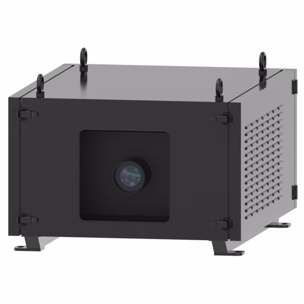 All-weather IP65 projector enclosure designed for Digital Projection M-Vision 24000–27000 WU. Waterproof & dustproof for stadiums, mapping, and outdoor events.