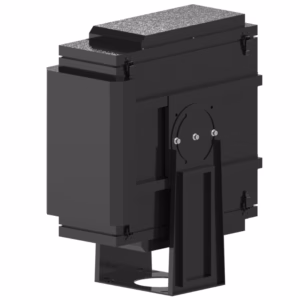 Panasonic PT-MZ20K portrait enclosure mounted on outdoor stage truss with rain hood visible