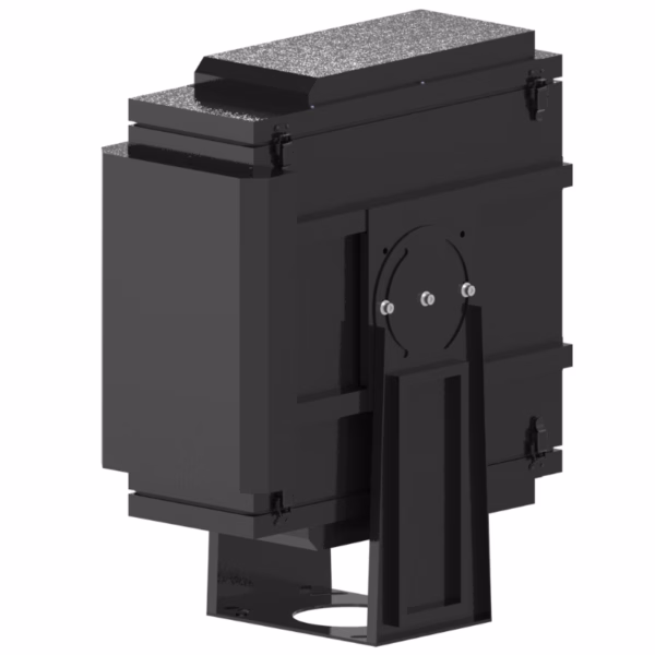Panasonic PT-MZ20K portrait enclosure mounted on outdoor stage truss with rain hood visible