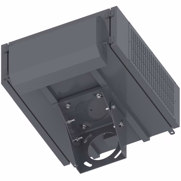 Panasonic PT-MZ20K ground-mounted pole enclosure for projection mapping, Pole-mounted outdoor projector housing for building façade projection, IP65 climate-controlled enclosure on pole for ground installation,Outdoor projector box with pole mounting for architectural mapping