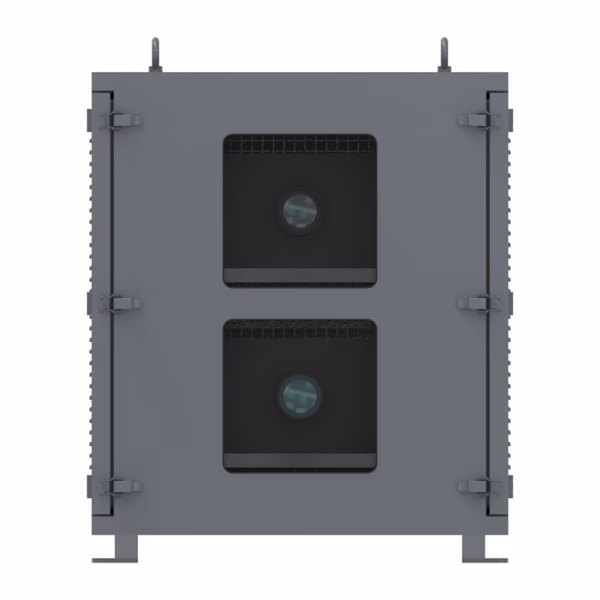 Dual-projector climate control housing for Vivitek DU9900Z & DU9800Z. IP65 waterproof, dustproof, with twin-zone cooling. Ideal for stereo 3D mapping outdoors.